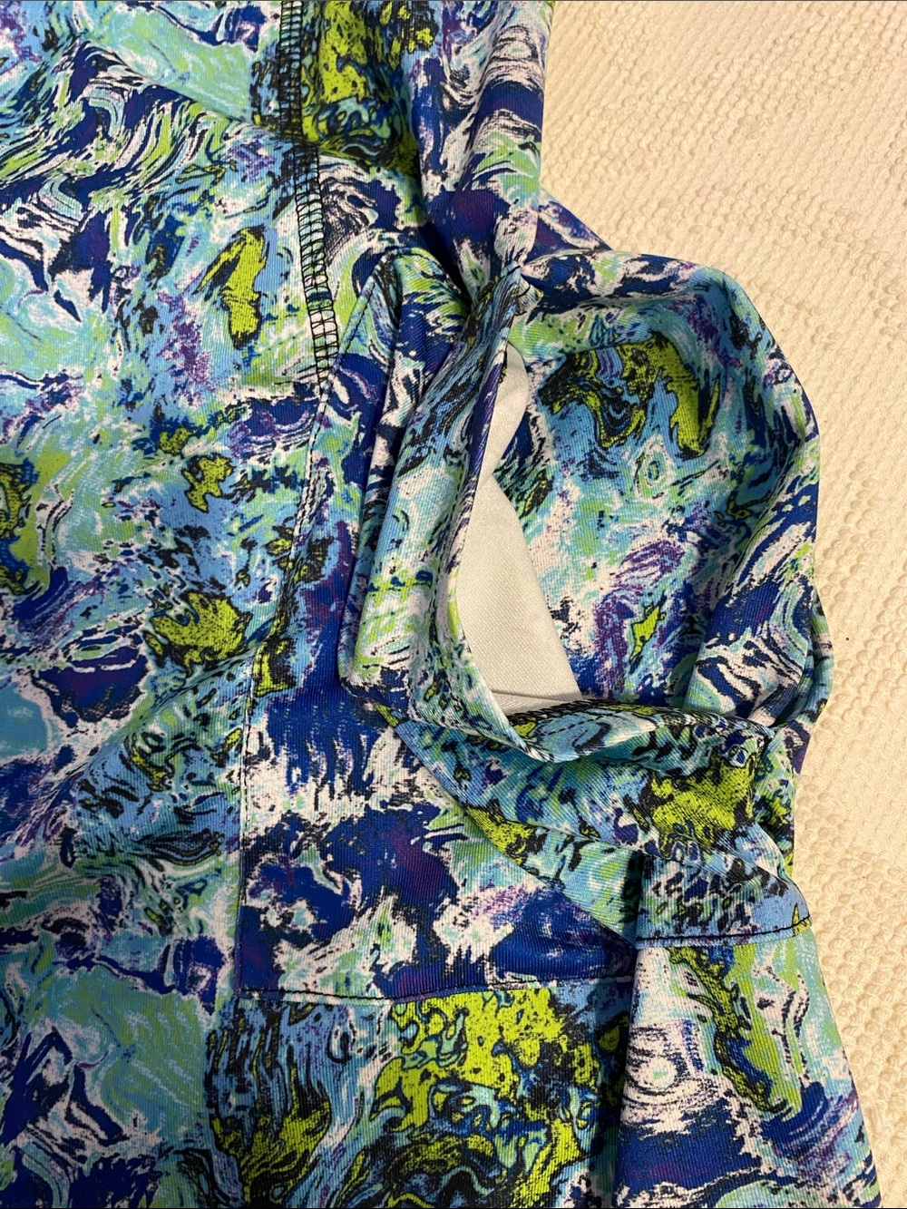 Sleeveless Blue Green Patterned Zip-Front Dress - Picture 6 of 11